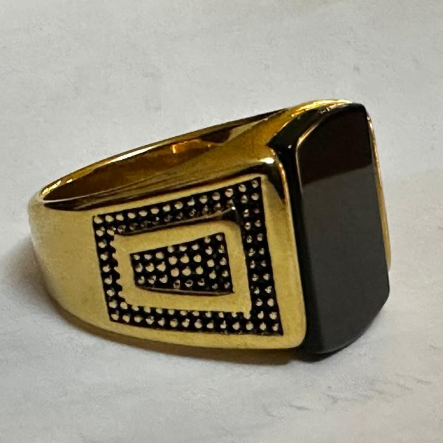 Golden Onyx Square Sterling Ring