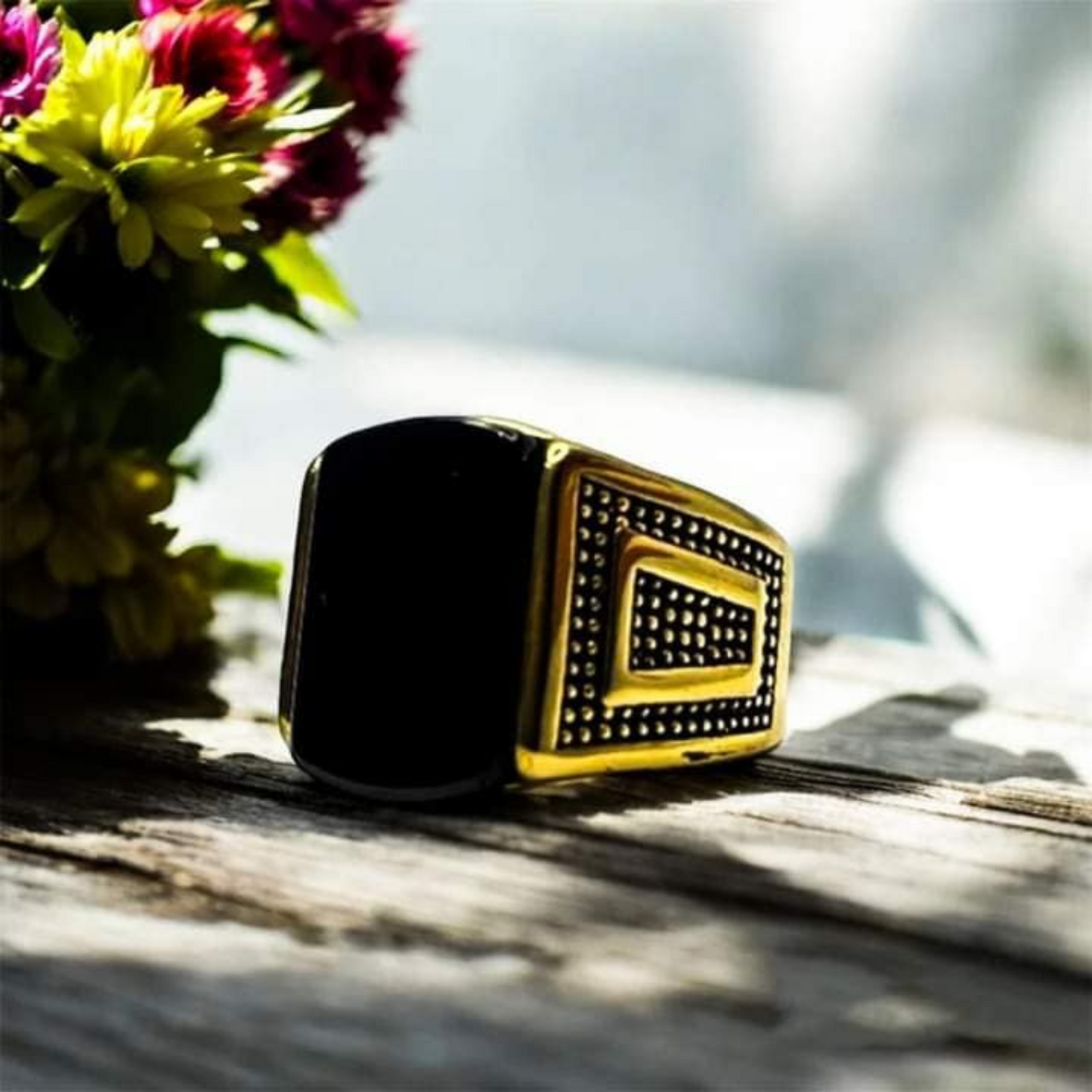 Golden Onyx Square Sterling Ring